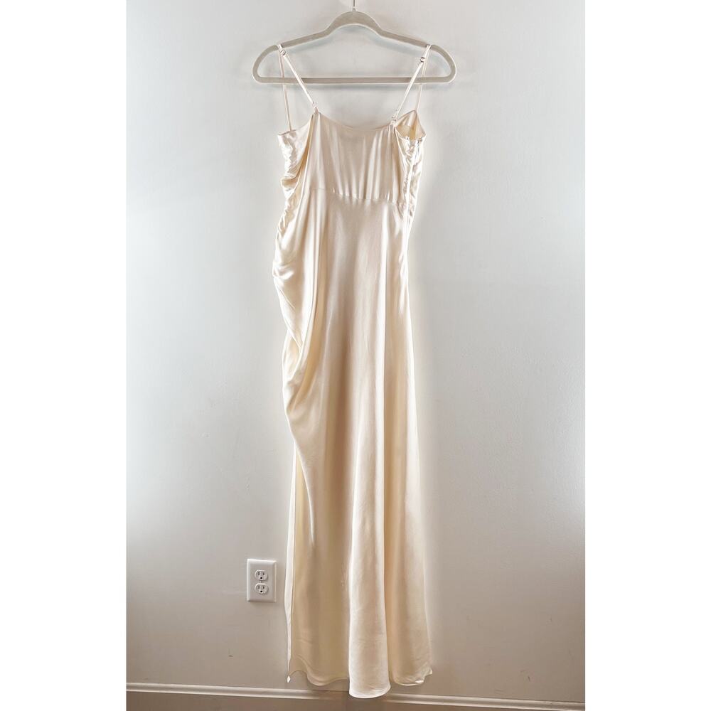 Shona Joy La Lune Ruched Side Slit Maxi Formal Slip l Dress Gown Cream 4 - Picture 11 of 12